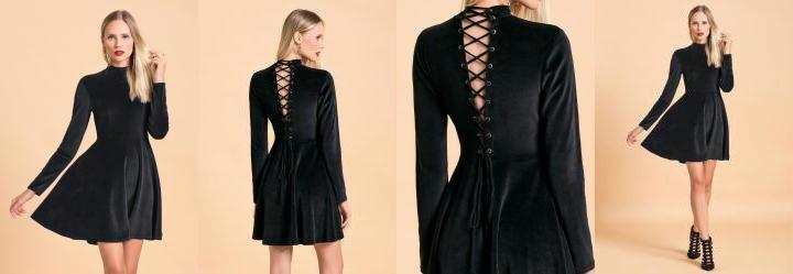 Vestido em Plush Preto com Amarrao