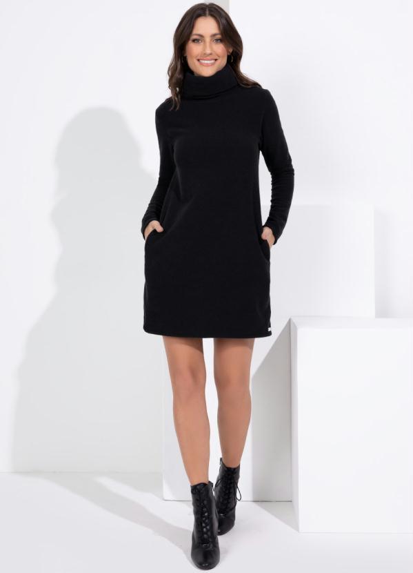 Quintess - Vestido em Plush Preto com Gola Alta 3