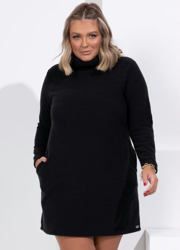 Quintess - Vestido em Plush Preto com Gola Alta 6