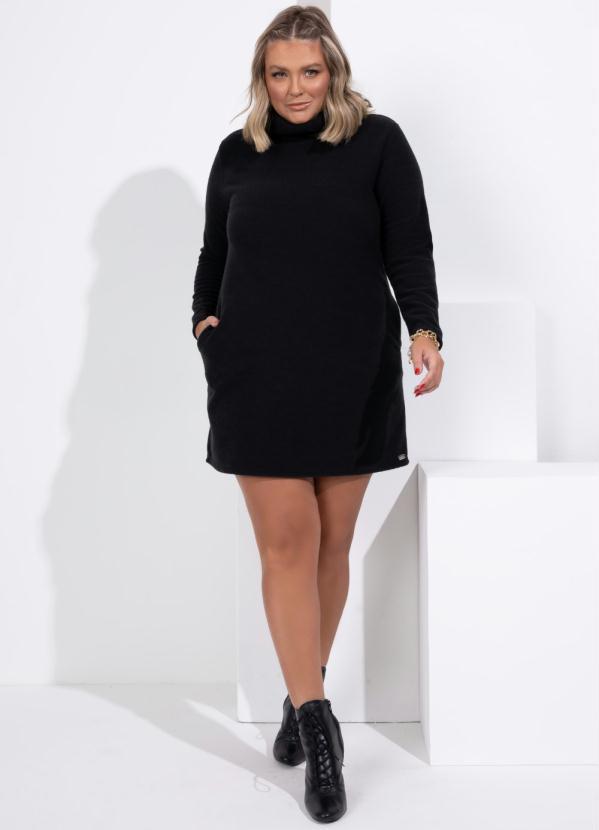Quintess - Vestido em Plush Preto com Gola Alta 8