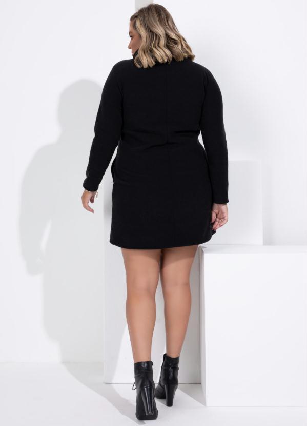 Quintess - Vestido em Plush Preto com Gola Alta 9