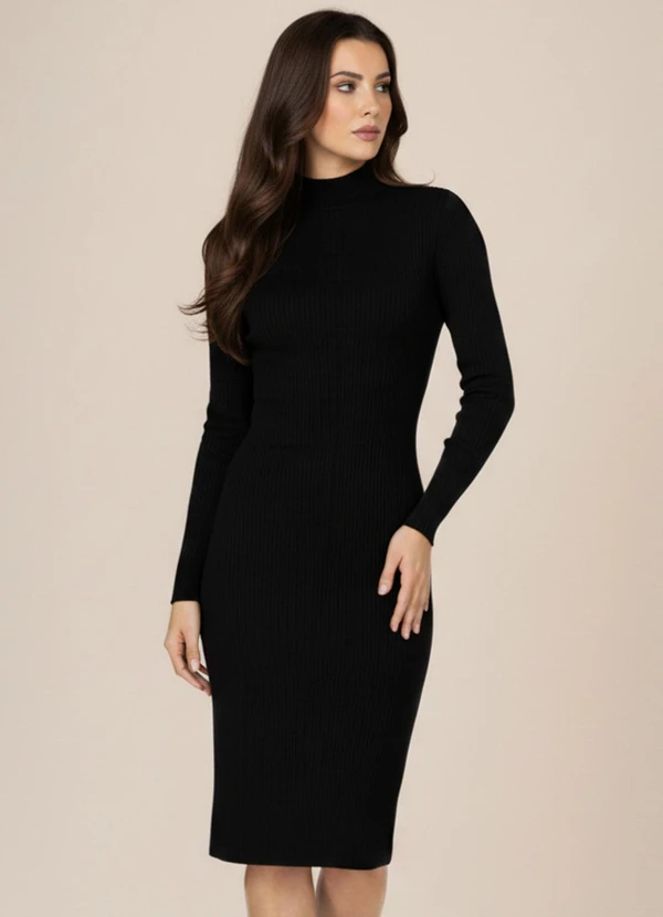 Just Basic - Vestido em Ribana Canelada Preto