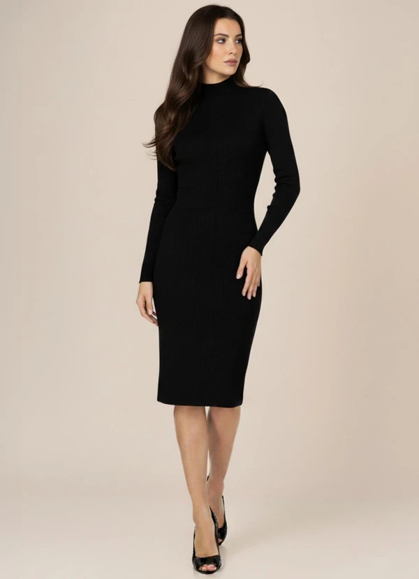 Just Basic - Vestido em Ribana Canelada Preto 3