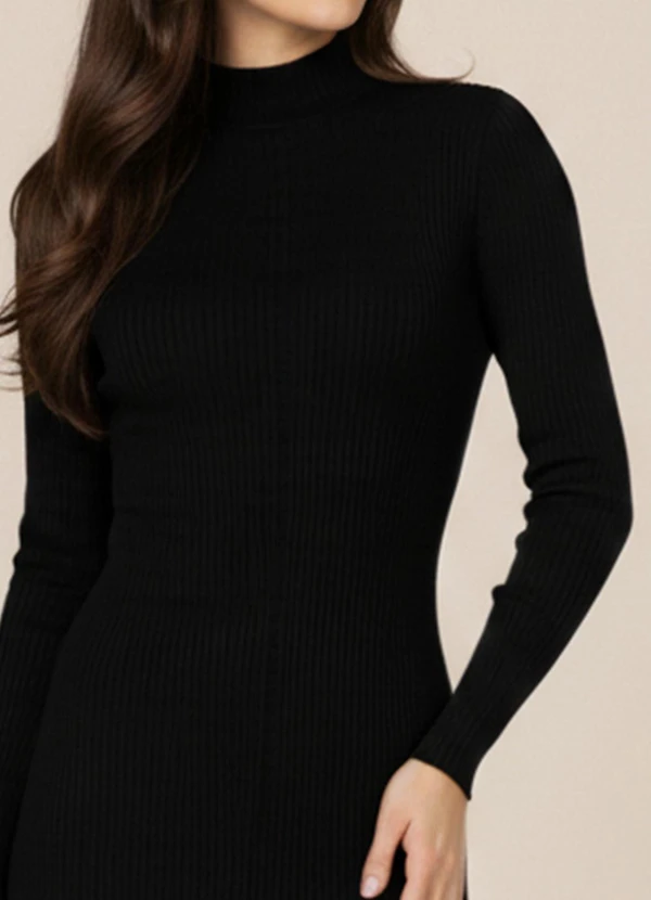Just Basic - Vestido em Ribana Canelada Preto 5