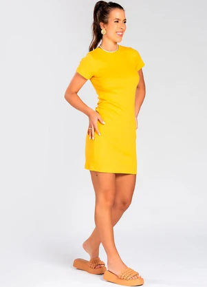 Meu Jeans - Vestido em Ribana com Manga Mostarda - MEU JEANS