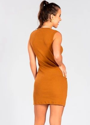 Meu Jeans - Vestido em Ribana sem Manga Caramelo - MEU JEANS
