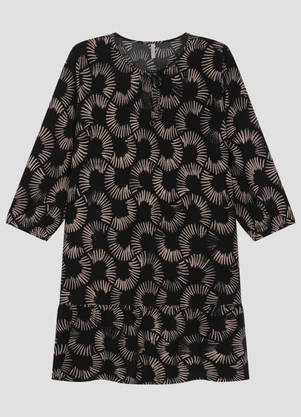 Cereja Rosa - Vestido em Tecido Plano Viscose Estampa Preto - CEREJA ROSA