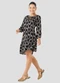 Cereja Rosa - Vestido em Tecido Plano Viscose Estampa Bege - variação: Preto