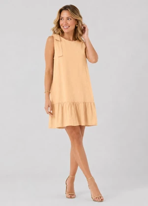 Cereja Rosa - Vestido em Tecido Plano Viscose Linho Bege - CEREJA ROSA