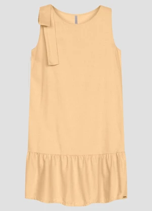 Cereja Rosa - Vestido em Tecido Plano Viscose Linho Bege - CEREJA ROSA