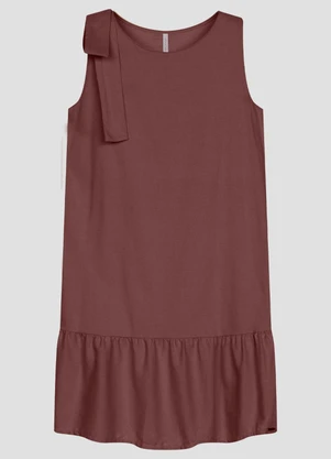 Cereja Rosa - Vestido em Tecido Plano Viscose Linho Marrom - CEREJA ROSA