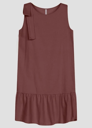 Cereja Rosa - Vestido em Tecido Plano Viscose Linho Marrom - CEREJA ROSA