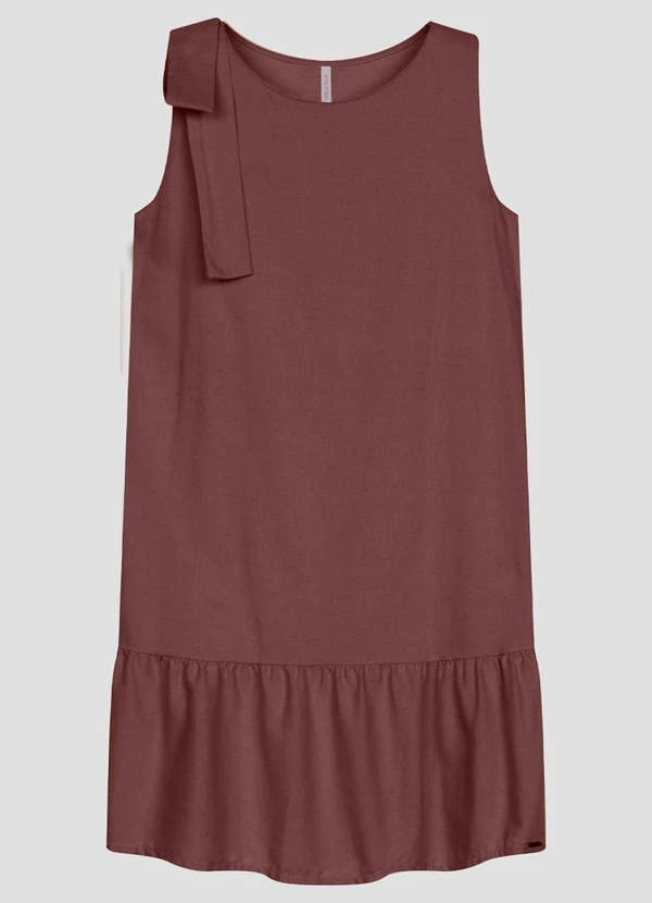 Cereja Rosa - Vestido em Tecido Plano Viscose Linho Marrom