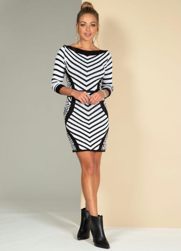 Quintess - Vestido em Tricô Chevron com Mangas 3/4 3