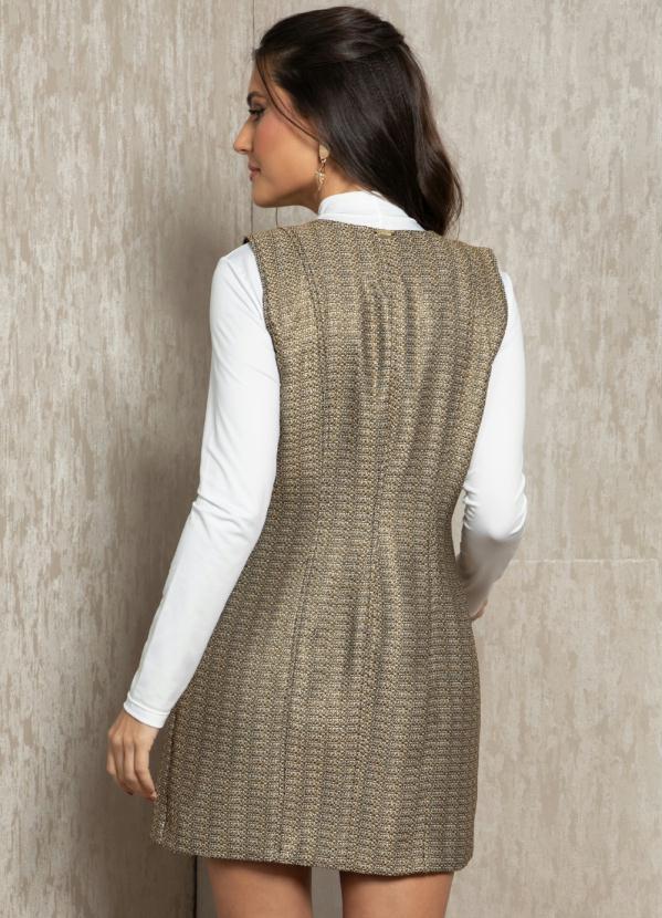 Quintess - Vestido em Tweed Dourado com Gola e Botões 2