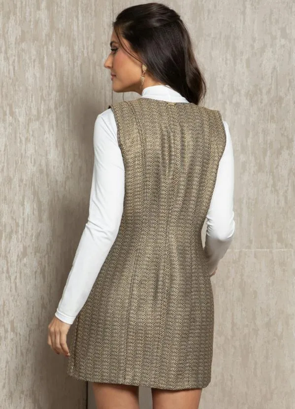 Quintess - Vestido em Tweed Dourado com Gola e Botões 5