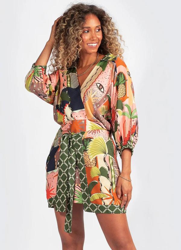 Farm - Vestido em Viscose Cidade Mistica Rosa