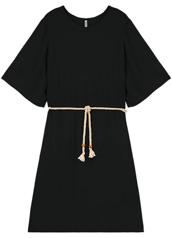 Outlet - Vestido em Viscose com Detalhe Adulto Preto