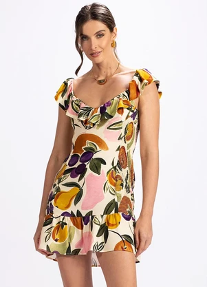 Farm - Vestido em Viscose Vento de Fruta Bege - FARM
