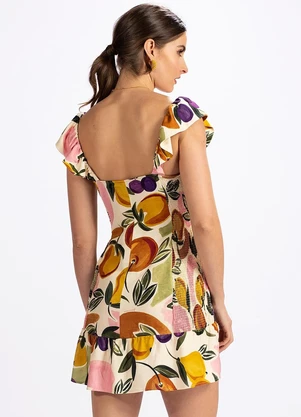 Farm - Vestido em Viscose Vento de Fruta Bege - FARM