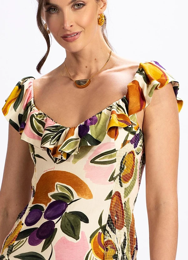 Farm - Vestido em Viscose Vento de Fruta Bege 6
