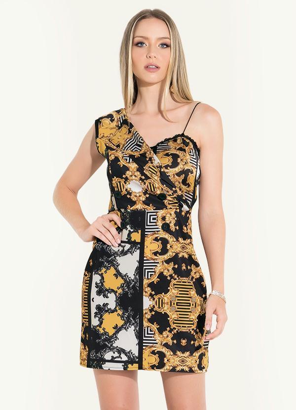 Quintess - Vestido Estampa Barroca com Assimetria