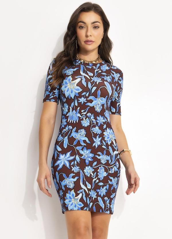 Colcci - Vestido Estampado Canelado Azul