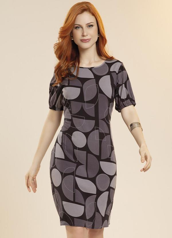 Habana - Vestido Estampado com Manga Bufante Preto