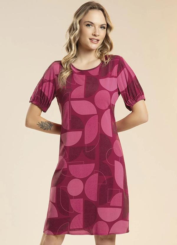 Habana - Vestido Estampado com Manga Bufante Rosa