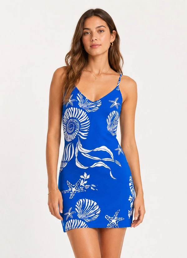 Select - Vestido Estampado Decote em V Azul