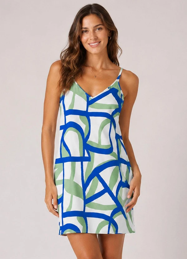 Select - Vestido Estampado Decote em V Bege