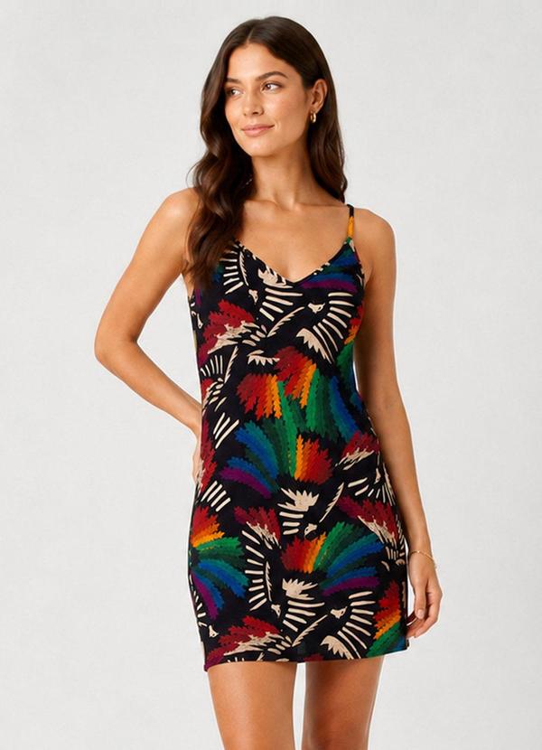 Select - Vestido Estampado Decote em V Preto