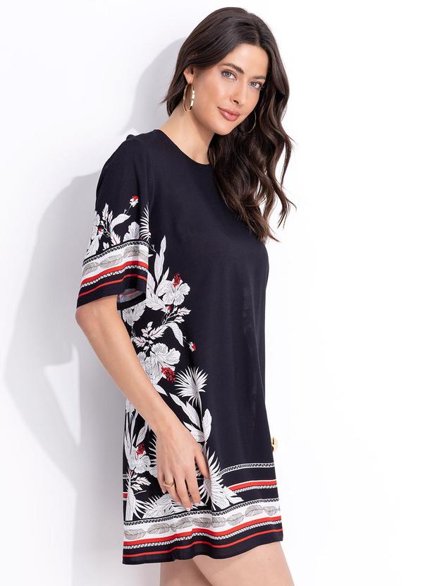 Colcci - Vestido Estampado em Viscose Preto