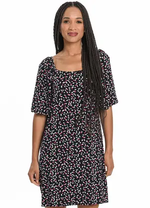 Rovitex - Vestido Estampado Preto - ROVITEX