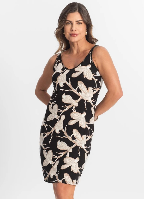 Select - Vestido Estampado Preto