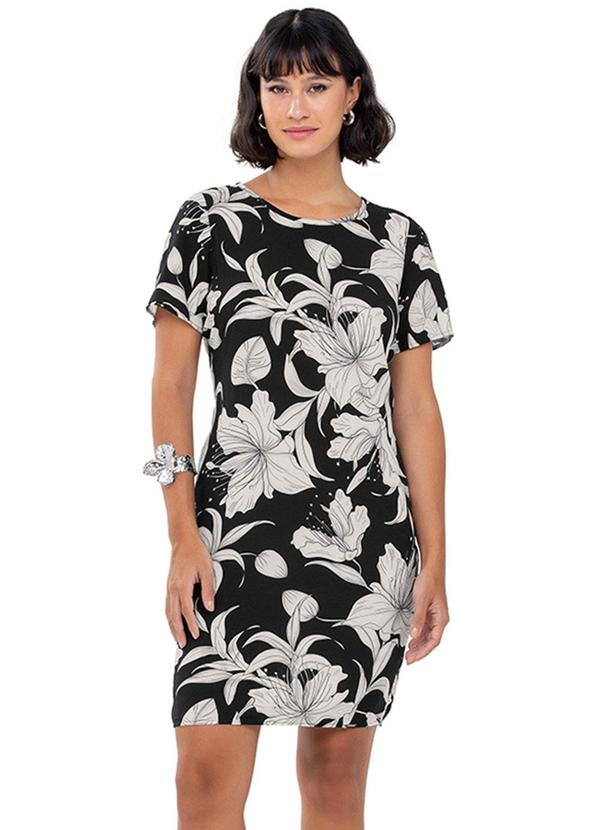 Rezzato - Vestido Estampado Reto Adulto Feminino Preto