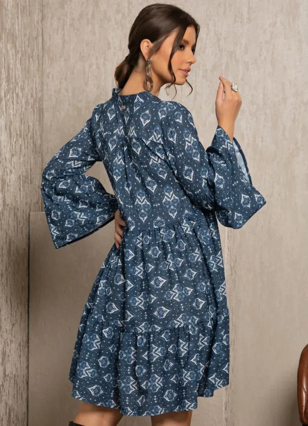 Quintess - Vestido Étnico Azul com Camadas 2