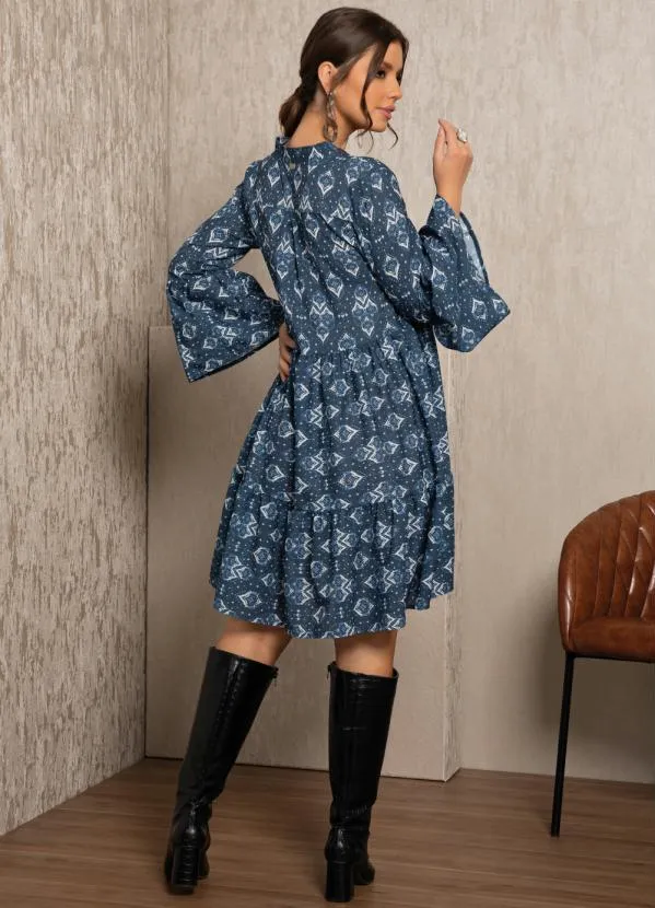 Quintess - Vestido Étnico Azul com Camadas 4