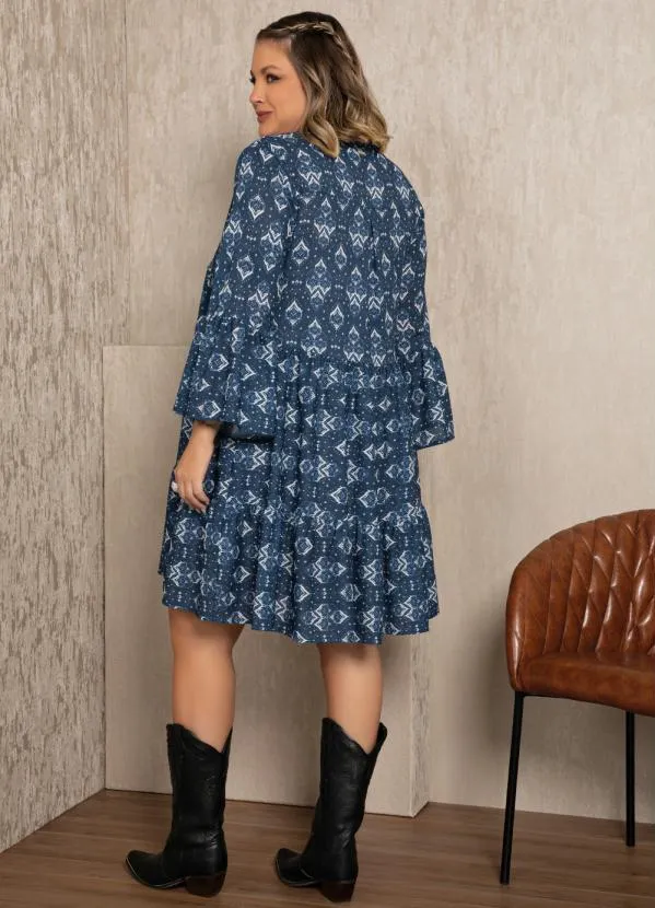 Quintess - Vestido Étnico Azul com Camadas