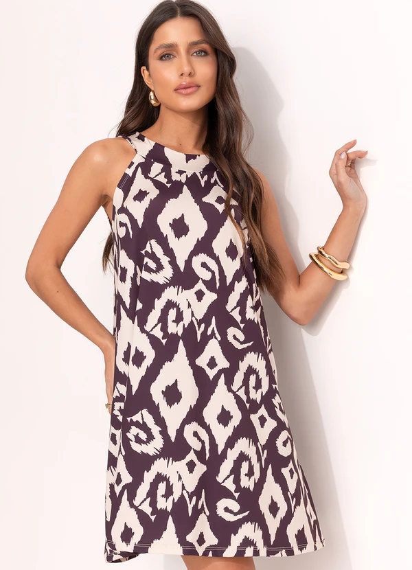 Quintess - Vestido Étnico Bicolor em Malha Fria 7