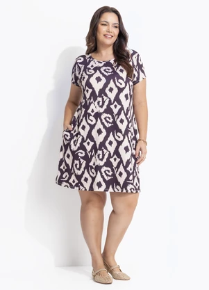 Quintess - Vestido Étnico Marrom em Malha Fria - QUINTESS