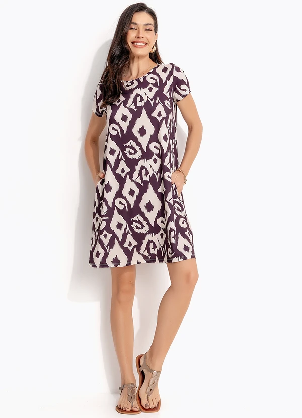 Quintess - Vestido Étnico Marrom em Malha Fria 3