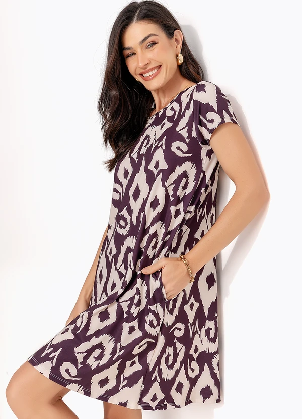 Quintess - Vestido Étnico Marrom em Malha Fria 7