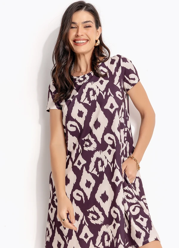 Quintess - Vestido Étnico Marrom em Malha Fria 8