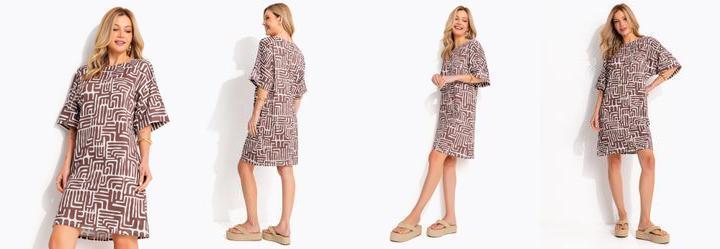 Vestido �tnico Marrom em Malha Fria