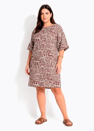 Quintess - Vestido Étnico Marrom em Malha Fria - QUINTESS