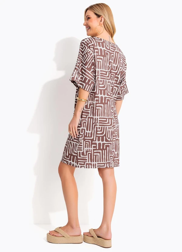 Quintess - Vestido Étnico Marrom em Malha Fria 3
