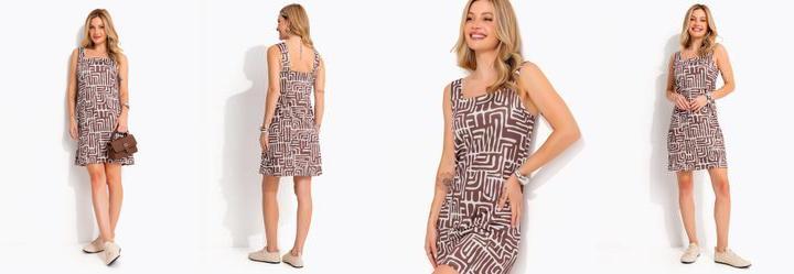 Vestido �tnico Marrom em Malha Fria
