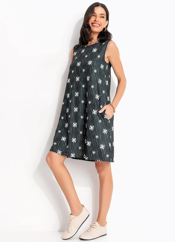 Quintess - Vestido Étnico Verde em Malha Texturizada 2