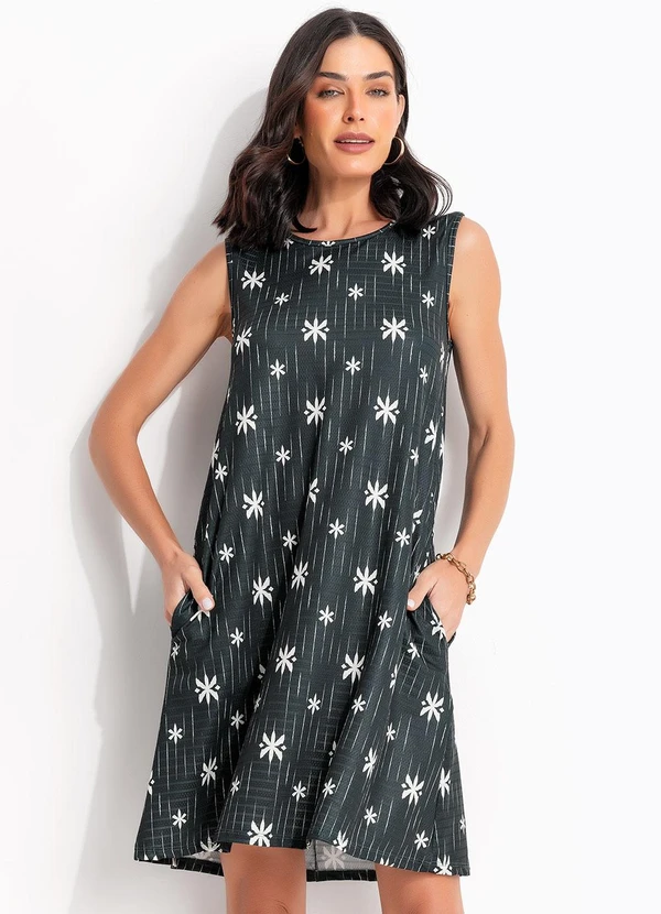 Quintess - Vestido Étnico Verde em Malha Texturizada 5